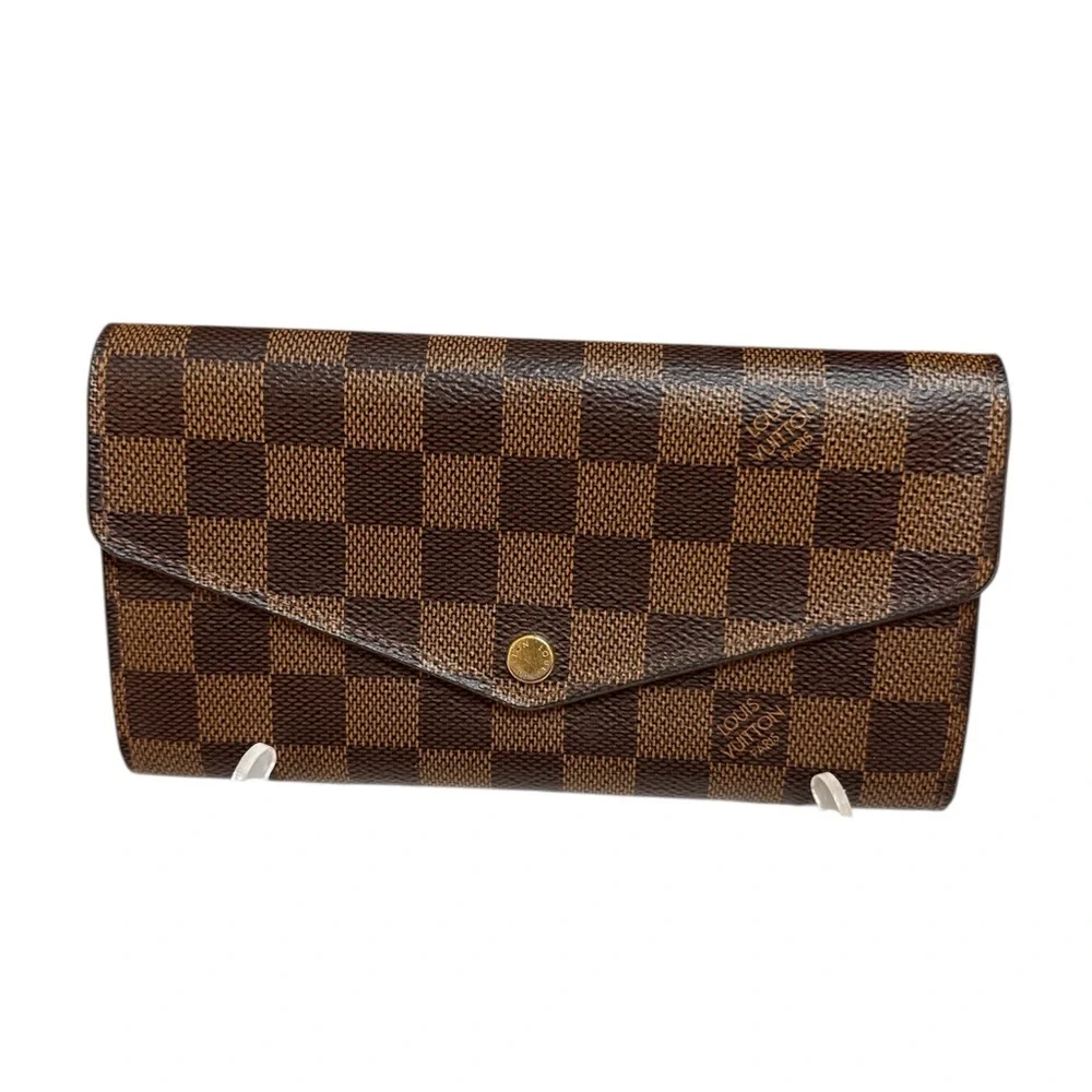 Louis Vuitton Sarah Wallet Damier Ebene Canvas Made in France (Monogrammed A.T.)